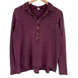 We The Free Burgundy Henley Knit Top Washed Vintage Boho Casual Free People S